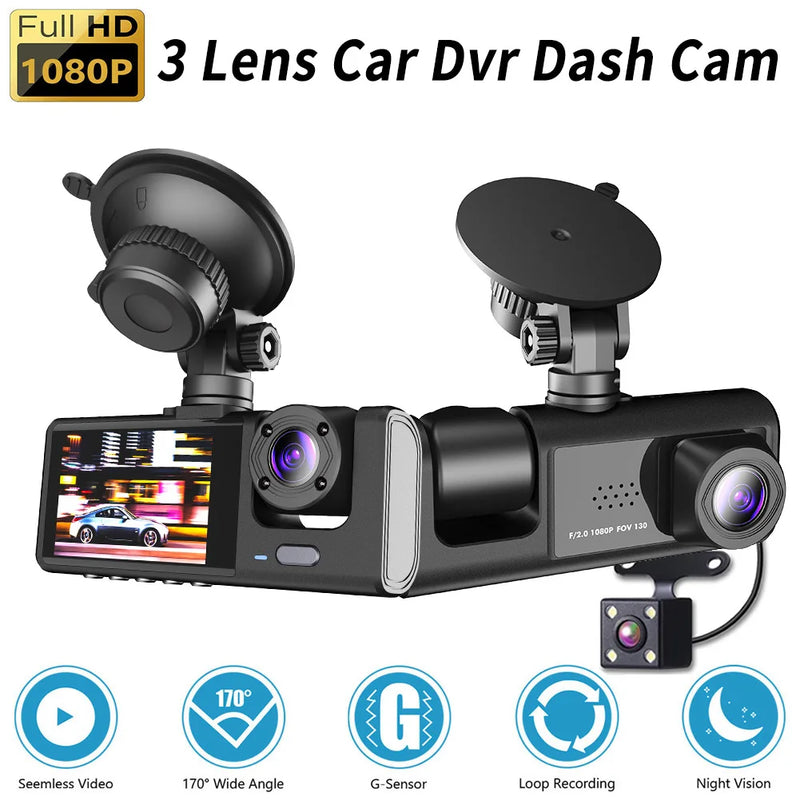 Câmera Veicular Universal com 3 Lentes - DashCam